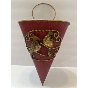 Wall Pocket Plant Hanger Cardinals Maroon Gold Conical Aluminum 15x8x4.5